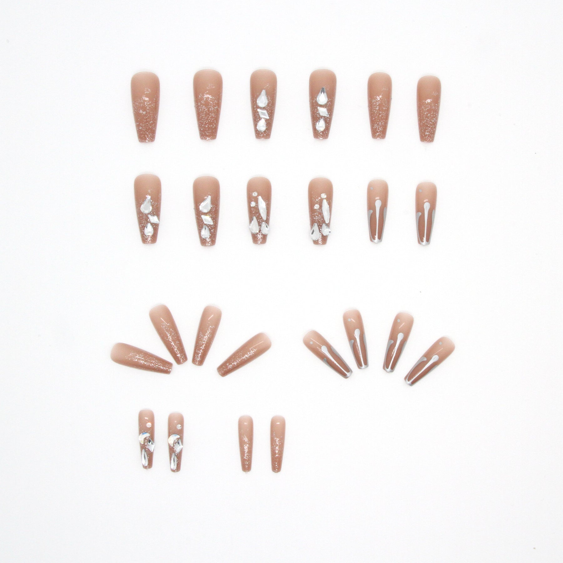 Nude Sparkling Diamond Long Removable Nail Tips