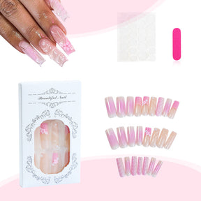 Long Water Pipe 3D Flower Blush Detachable Nails