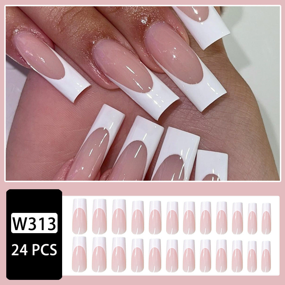 24-Piece White French Ballet Fall Nails - Super Long, Water-Resistant