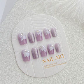 Chic Handmade Fine Sparkle Lotus Fall Nails, Ultra-Short Staircase Nail Patches