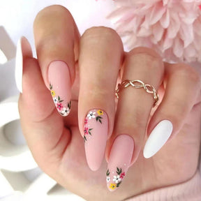 Pure White Full-Print Nails - Cute Flowers, Vintage