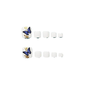 Cross-border fashion pure white foot armor noble female style gold powder dark blue butterfly pearl short square fake nail nail removable