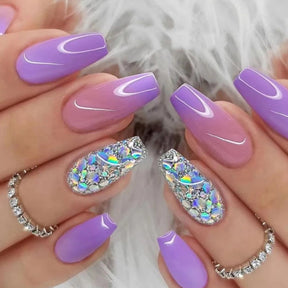 Purple Gradient Wearable Nail Art Tips with Silver Glitter