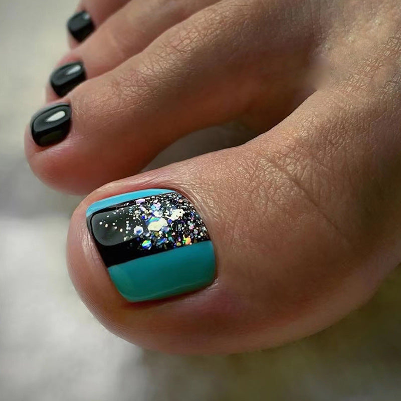 Simple Bicolor Lake Blue Toe Nails Shiny Sweet Cool