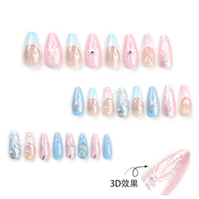 3D Heart Bow Pink Removable Nail Tips