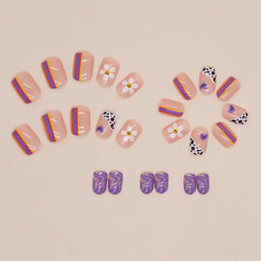 Summer Short Adorable Multicolor Striped Nails Smile Sunflower Cow Spots