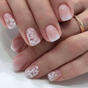 Short Square Fall Nails - White Flower Gradient Fairy Tips