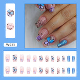 Cool Blue Shiny Butterfly Nails, Short Ballet, Ins Style