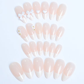 White Valentine's Day Almond Nail Tips with Bows