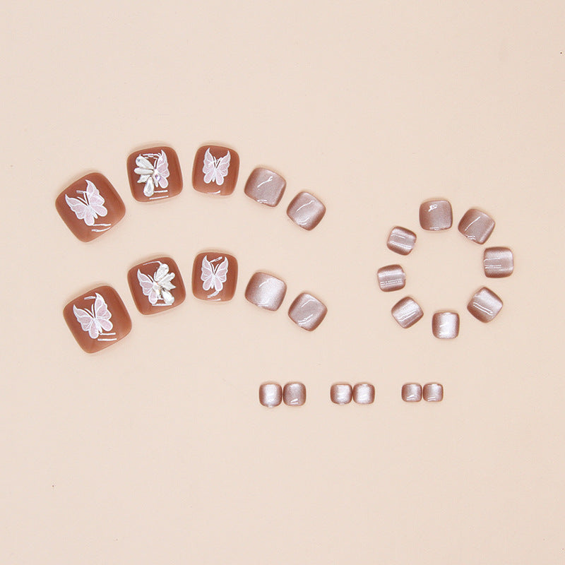 Shimmering Cat Eye Fall Nails - Removable Butterfly Toe Nails (24PCS)