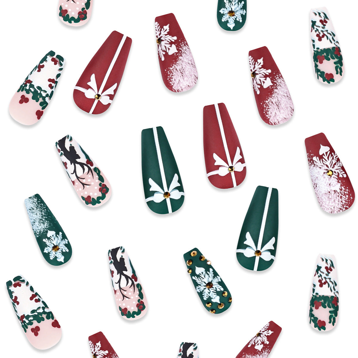 Reindeer Snowflake Christmas Nail Tips