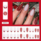 Shiny Wine Red Round Almond Nail Stickers