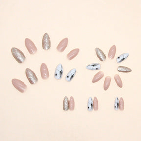 Shiny Marble Almond Nails, Sweet and Edgy Design