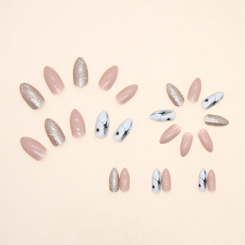 Shiny Marble Almond Nails, Sweet and Edgy Design