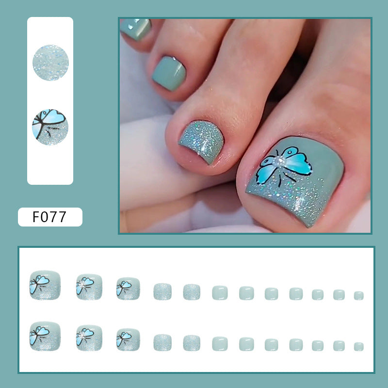 Spring/Summer New Fresh Smog Green Flash Silver Blue Butterfly Drill Toe Nails