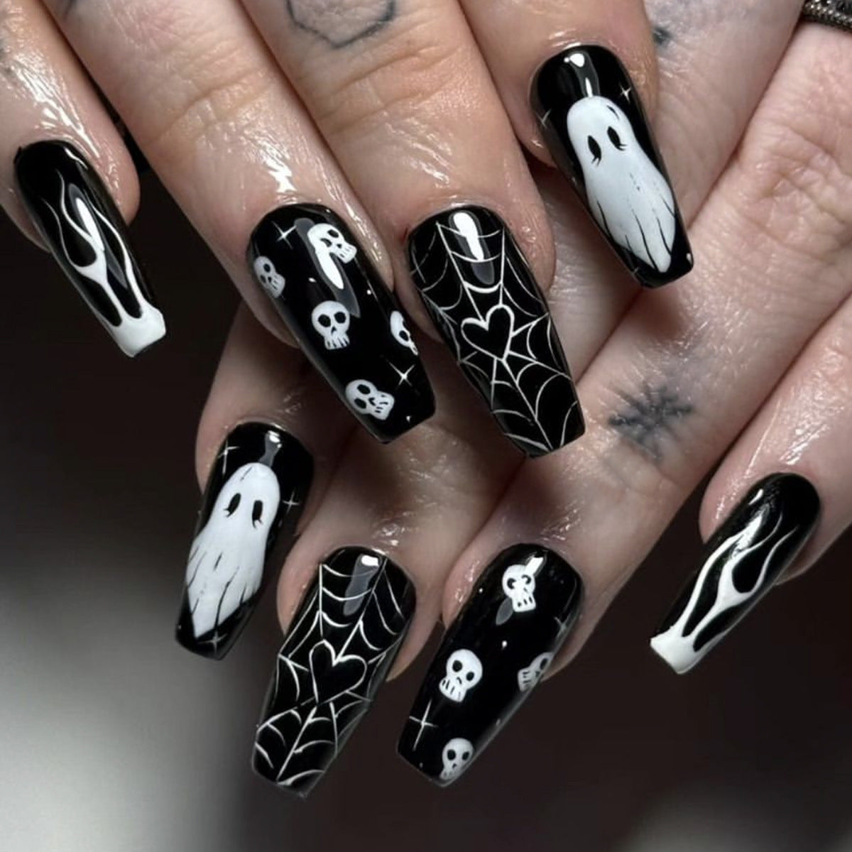 Halloween Skull Ghost Spider Nail Tips, Spooky and Stylish