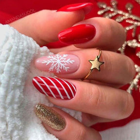 Christmas Simple Gold Glitter Snowflake False Nails