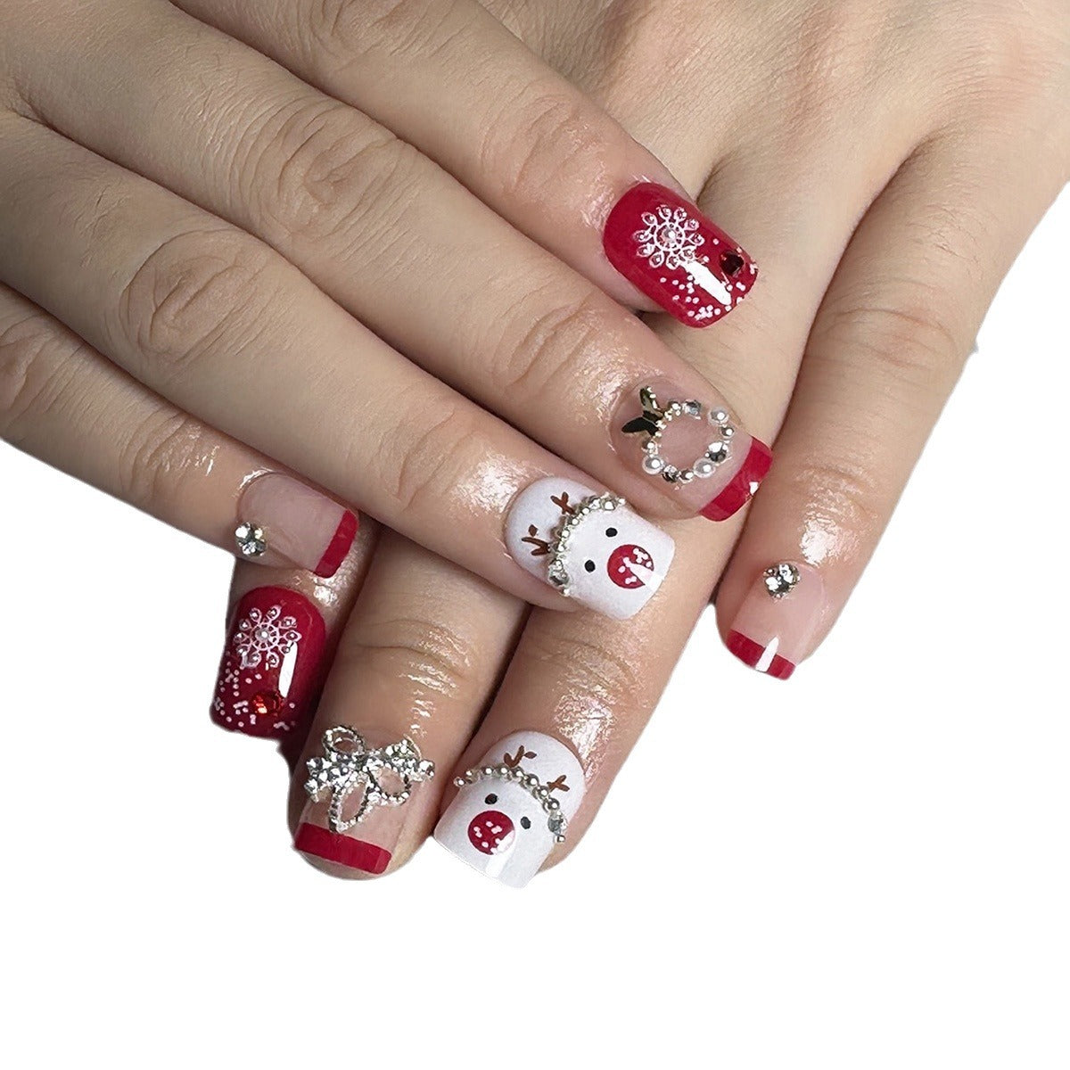 Cute Reindeer Head Snowflake Removable Nail Art