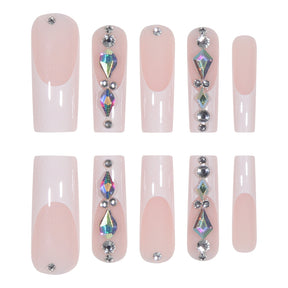 White French Crystal Fall Nails - Ready-to-Wear False Nails