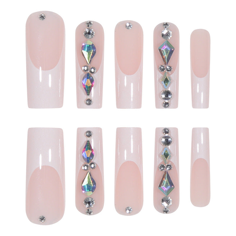 White French Crystal Fall Nails - Ready-to-Wear False Nails