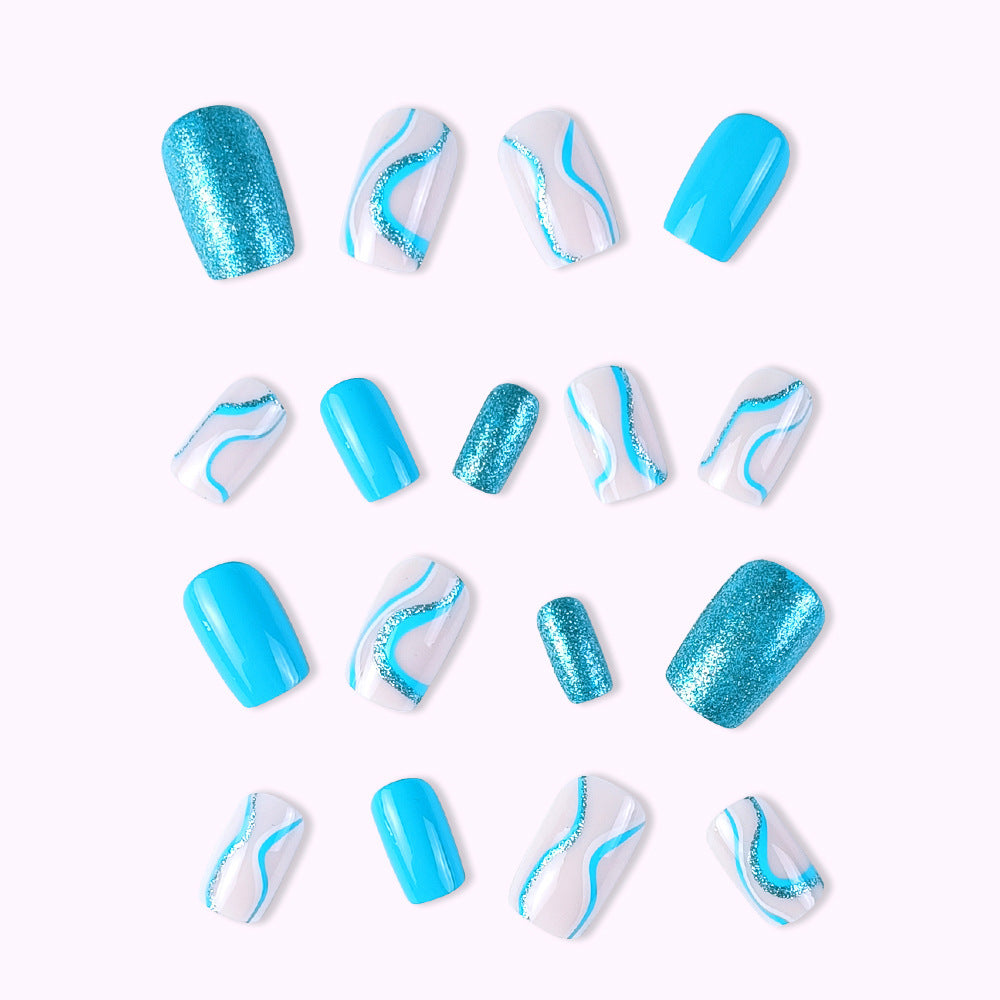 Blue Water Ripple Fall Nails - Removable Trendy Nail Tips