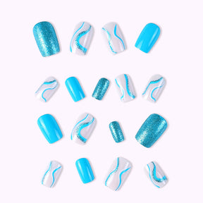 Blue Water Ripple Fall Nails - Removable Trendy Nail Tips