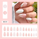 Soft Pink Desire White French Falling Petal Nails Almond Shape Ready-to-Wear Nails Wholesale