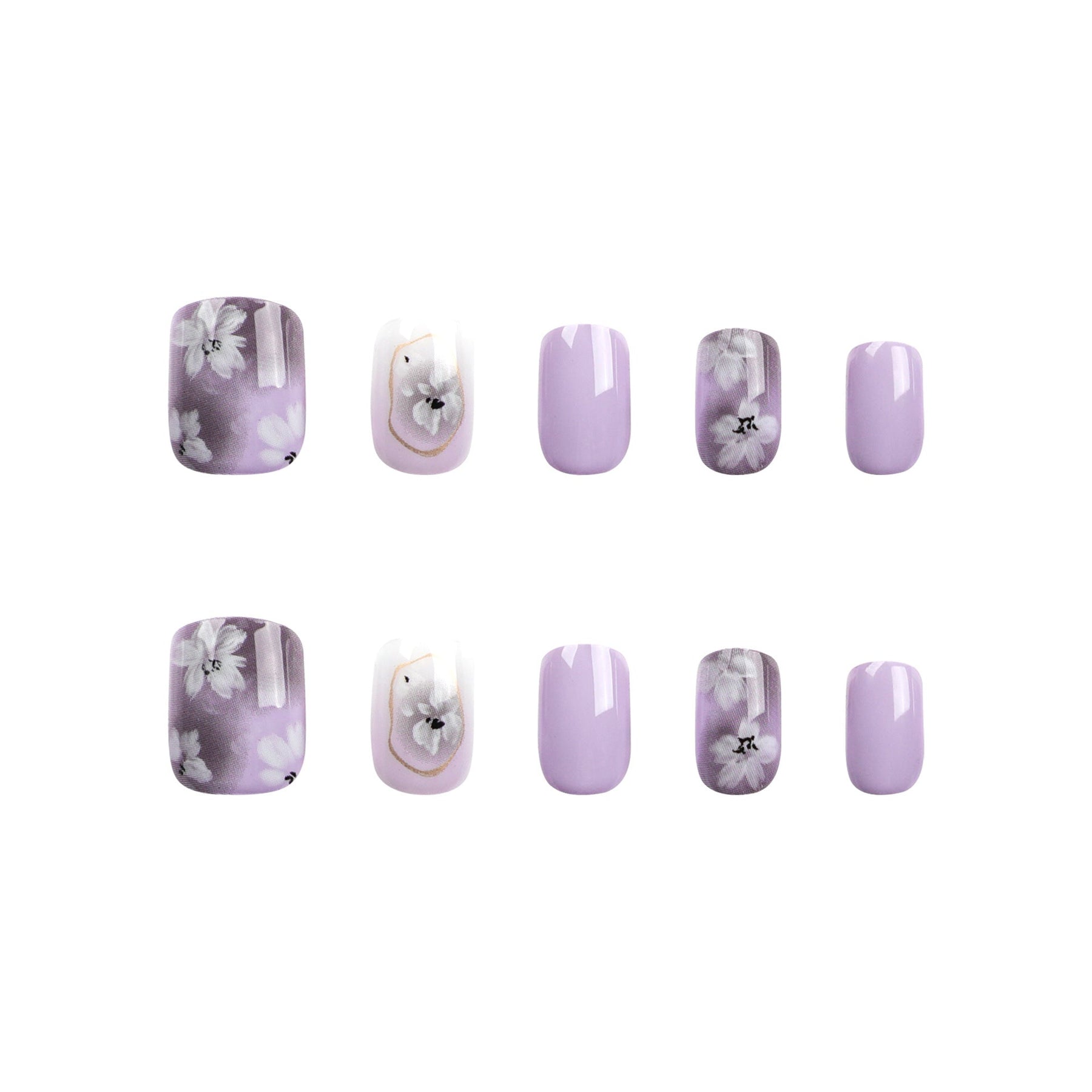 Simple Mirror Flower Purple Ombre White Peony Nail Art Tips