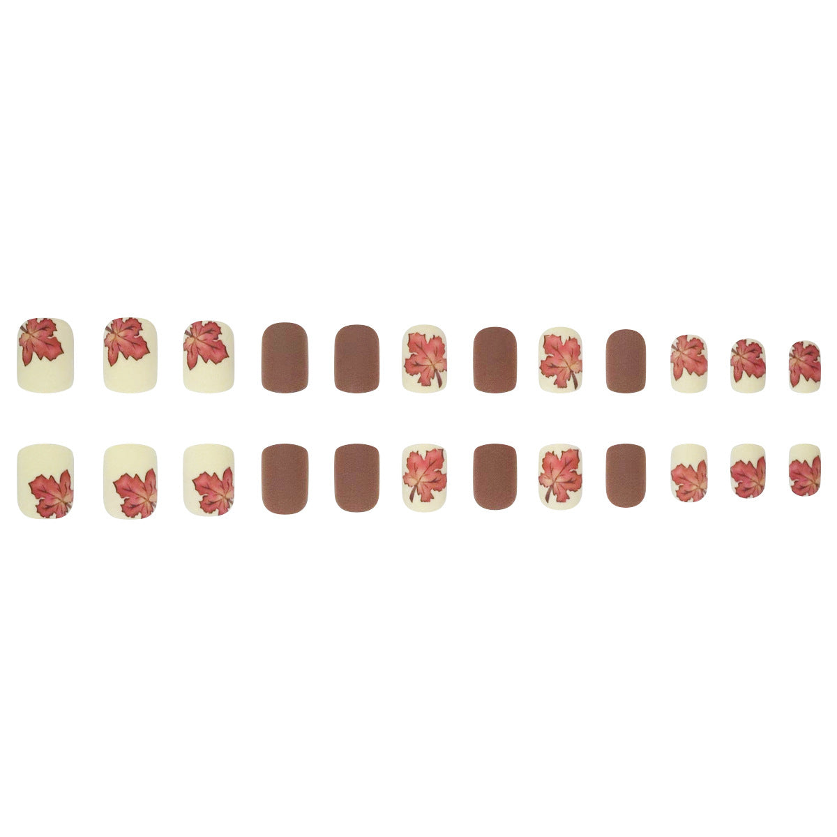 Autumn Winter Red Maple Leaf Short Square Matte Nail Tips