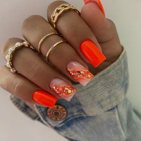 Chic Sequin Nails with Orange-Red Gradient