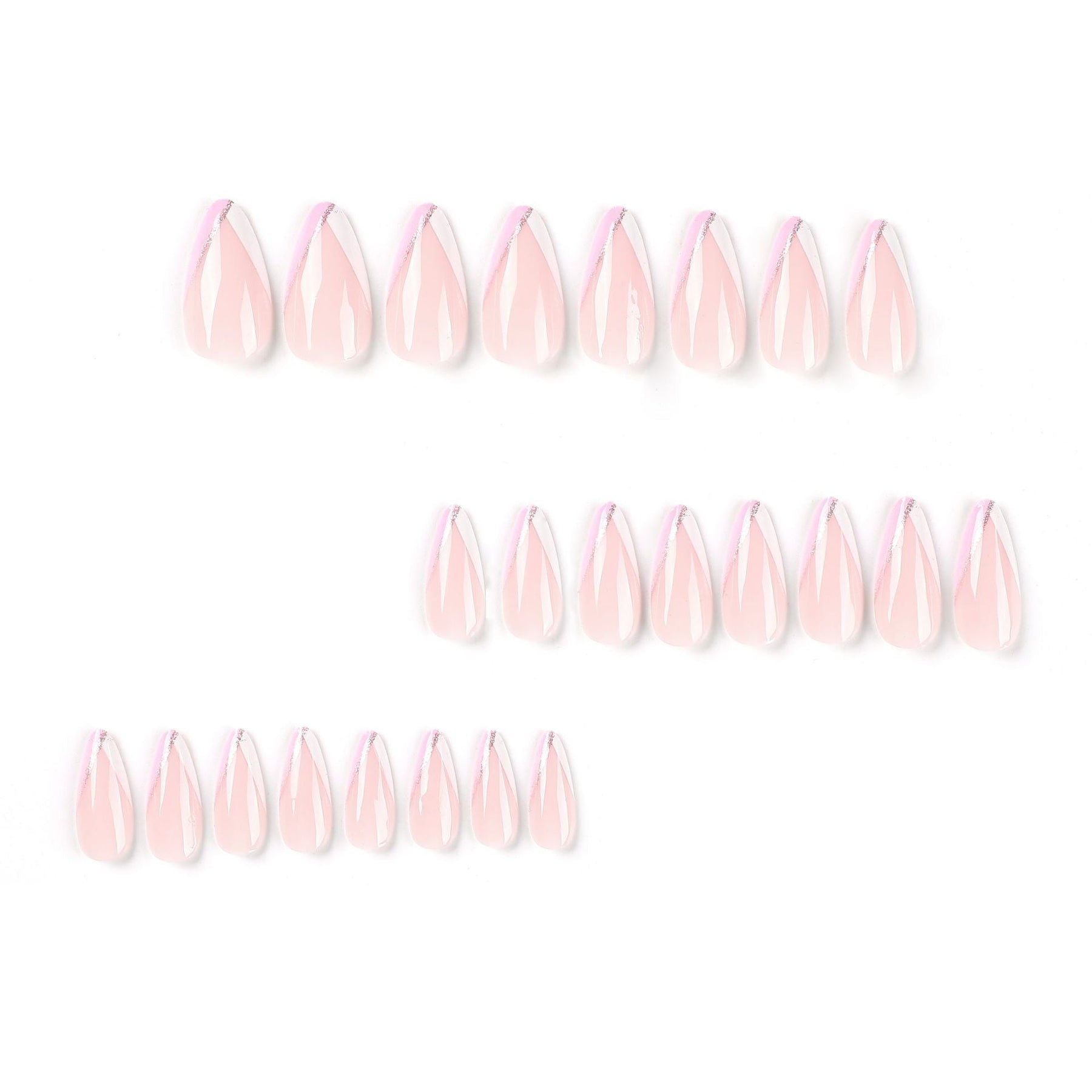 Wholesale White Pink French Nail Art Tips with Glitter Lines