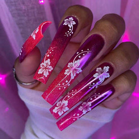 Charming Purple Gradient Nail Wraps with Crystal Butterflies and Peony, Ballet Style