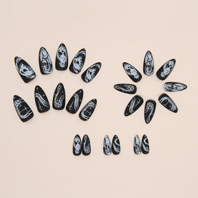 Black Matte Almond Skull Nail Stickers