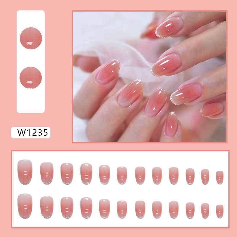 Oval Round Blush Pink Nails with Glitter, Ins Style