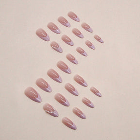 Almond Shape Pink French Nails with Pearls, Sweet Girl Style