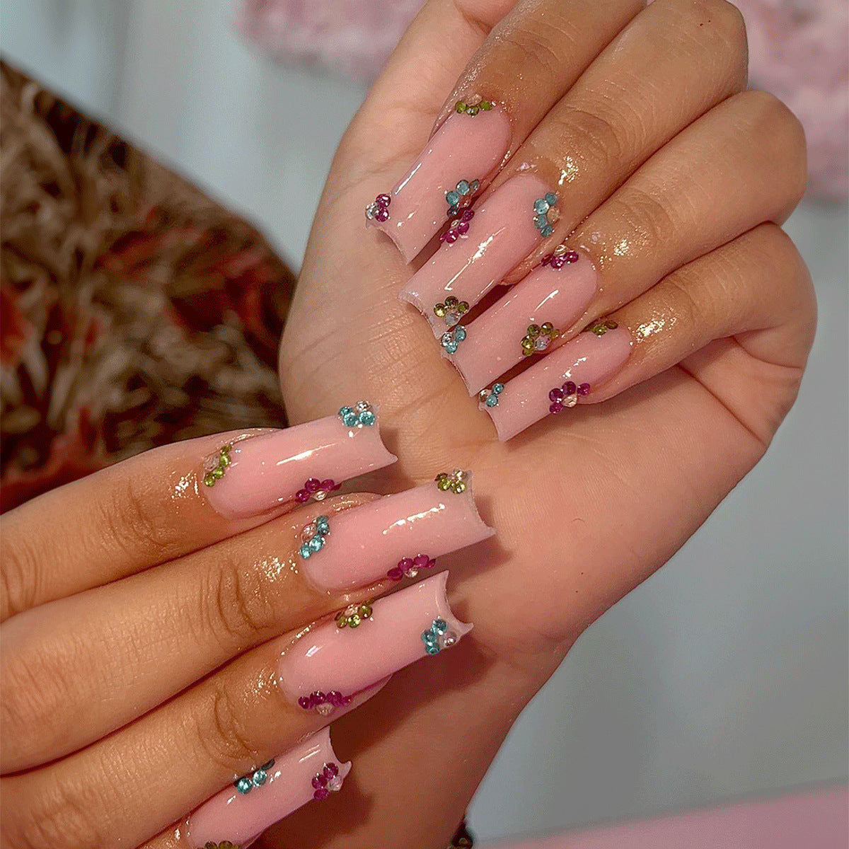 Long Glittery Diamond Nail Tips for Edgy Style