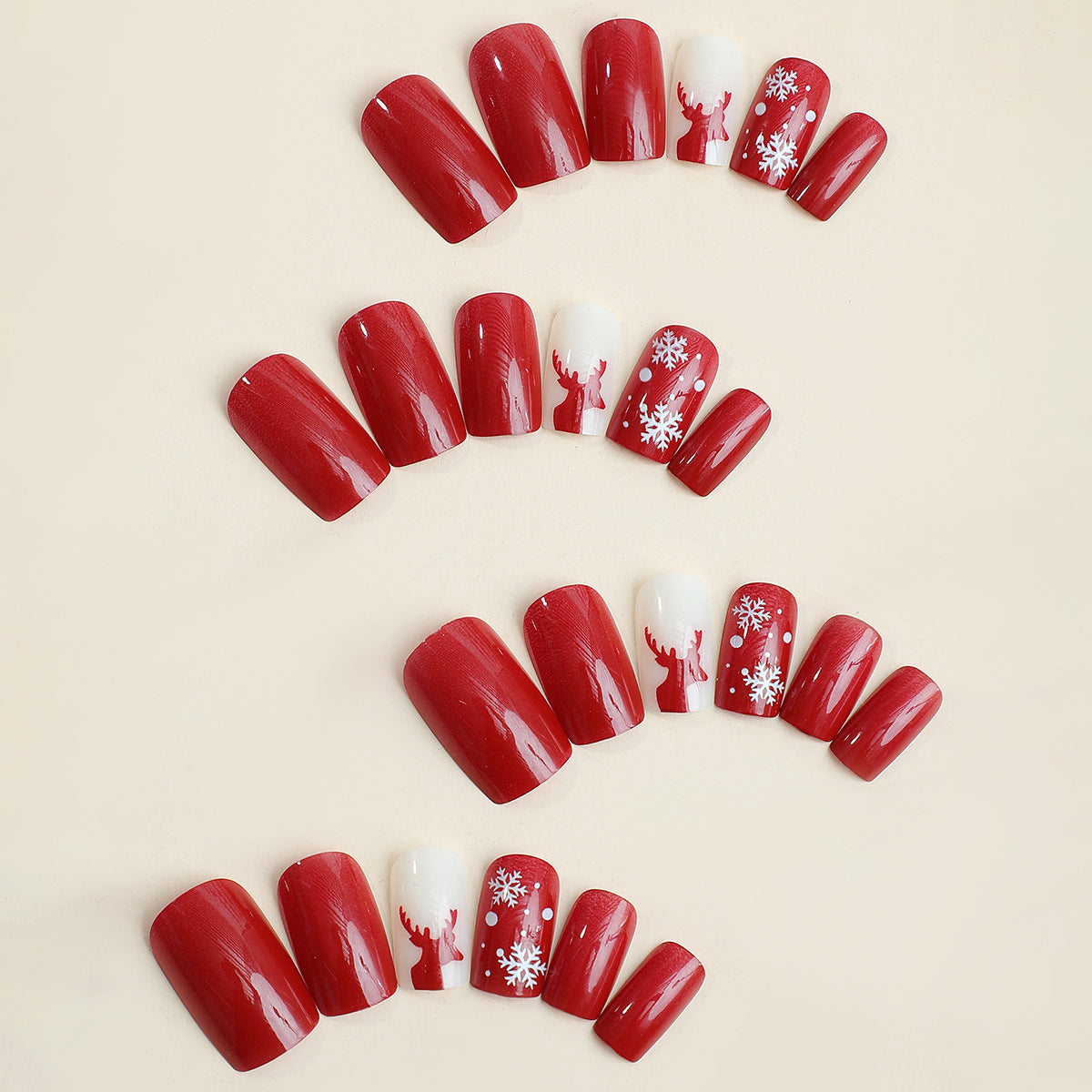 Christmas Red Reindeer Snowflake Nail Art