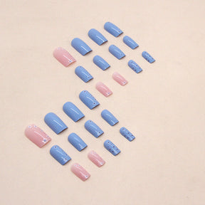 Blue Summer Fresh Nails Floral Mid-Length Wearable Nails Sweet Girl Fake Nails