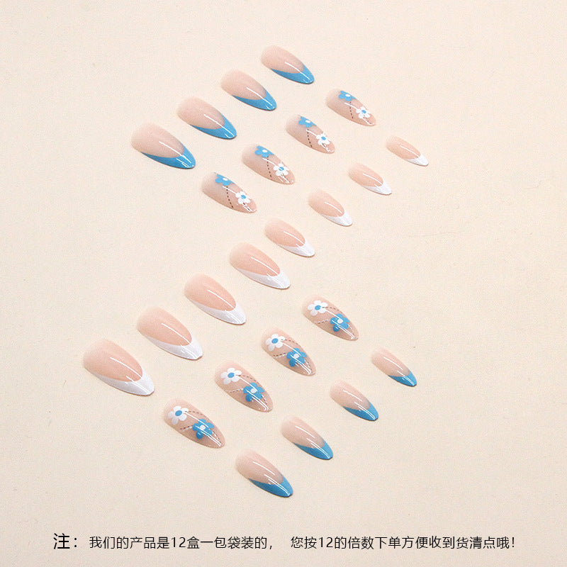 Chic Blue-White Bicolor Fall Nails, 24-Piece Ins-Style Set