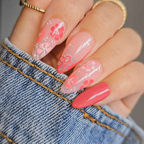 Almond French Flower Pink Nail Stickers