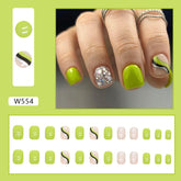 Simple Solid Light Green Wave Nails Short Square Summer New Fashion Fake Nails