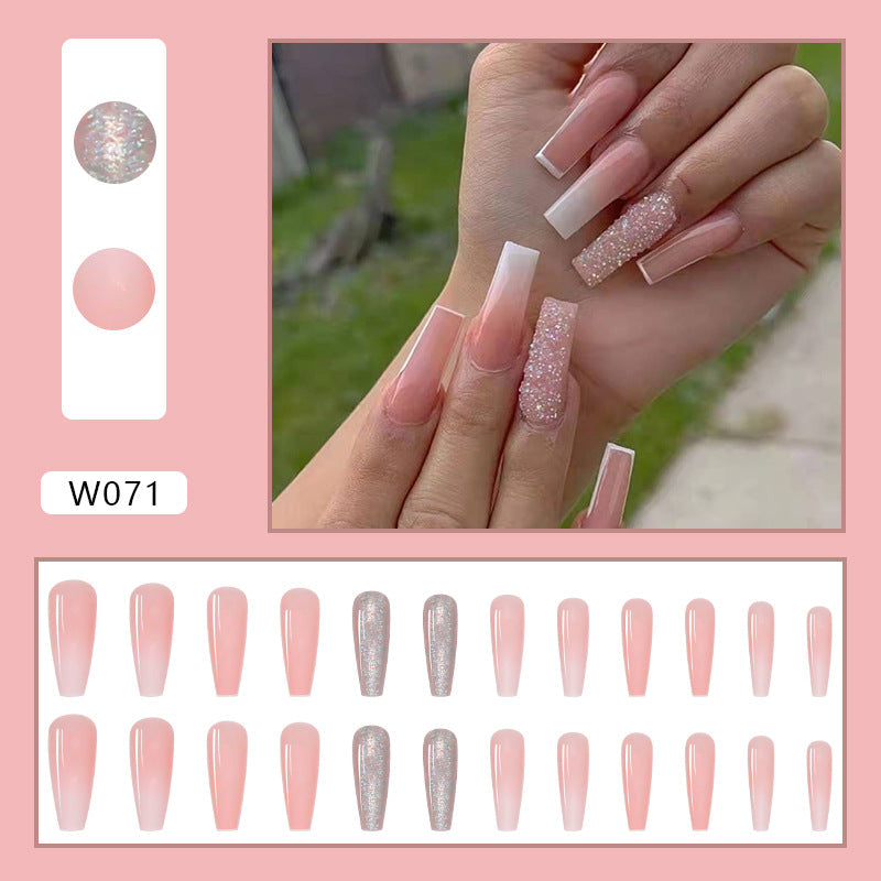 Ballet-Inspired Long Pink Diamond Accent Press-On Nails