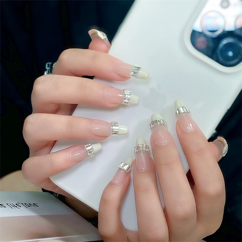 Chic Handmade Audrey Hepburn Clear Glitter Full Fall Nails, Versatile Beauty Patches