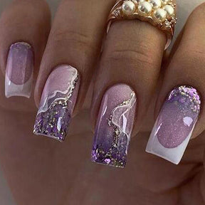 Sparkly Purple French Tip Nail Tips