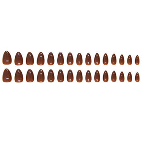 Solid Red-Brown Fall Nails: 24-Piece Removable Almond Shape Nail Wraps