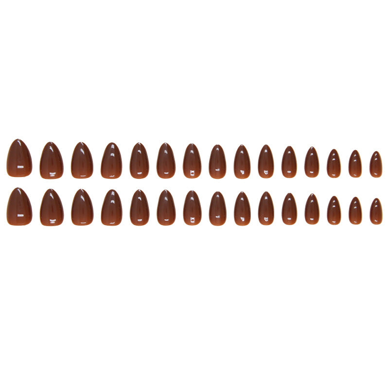 Solid Red-Brown Fall Nails: 24-Piece Removable Almond Shape Nail Wraps