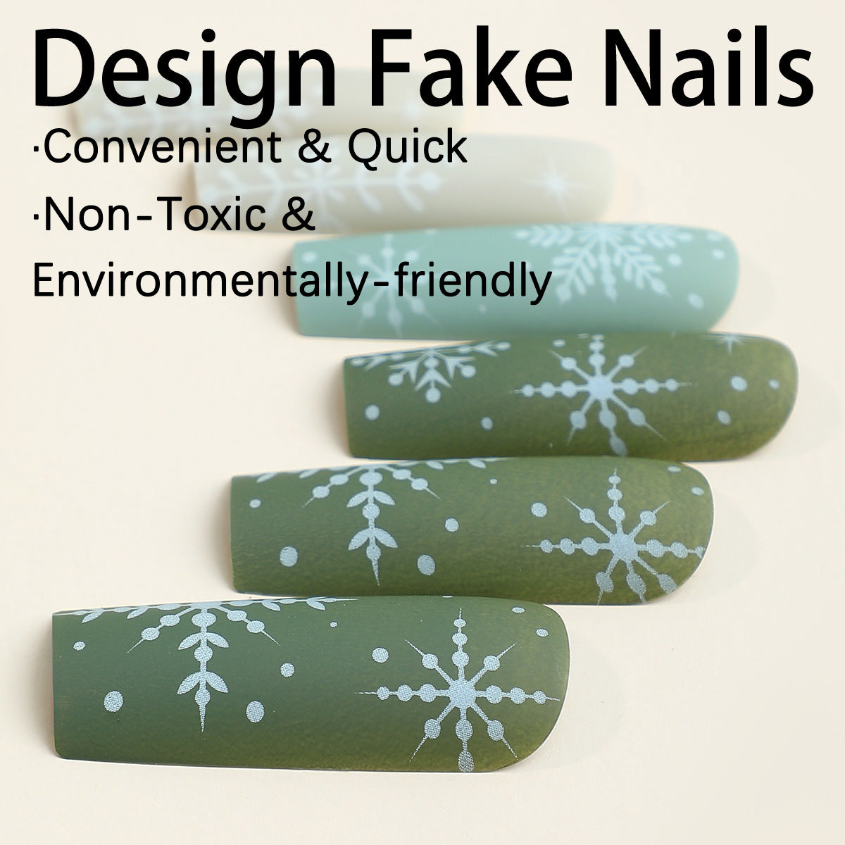 Christmas Green Ice Snowflake Extra Long Nails