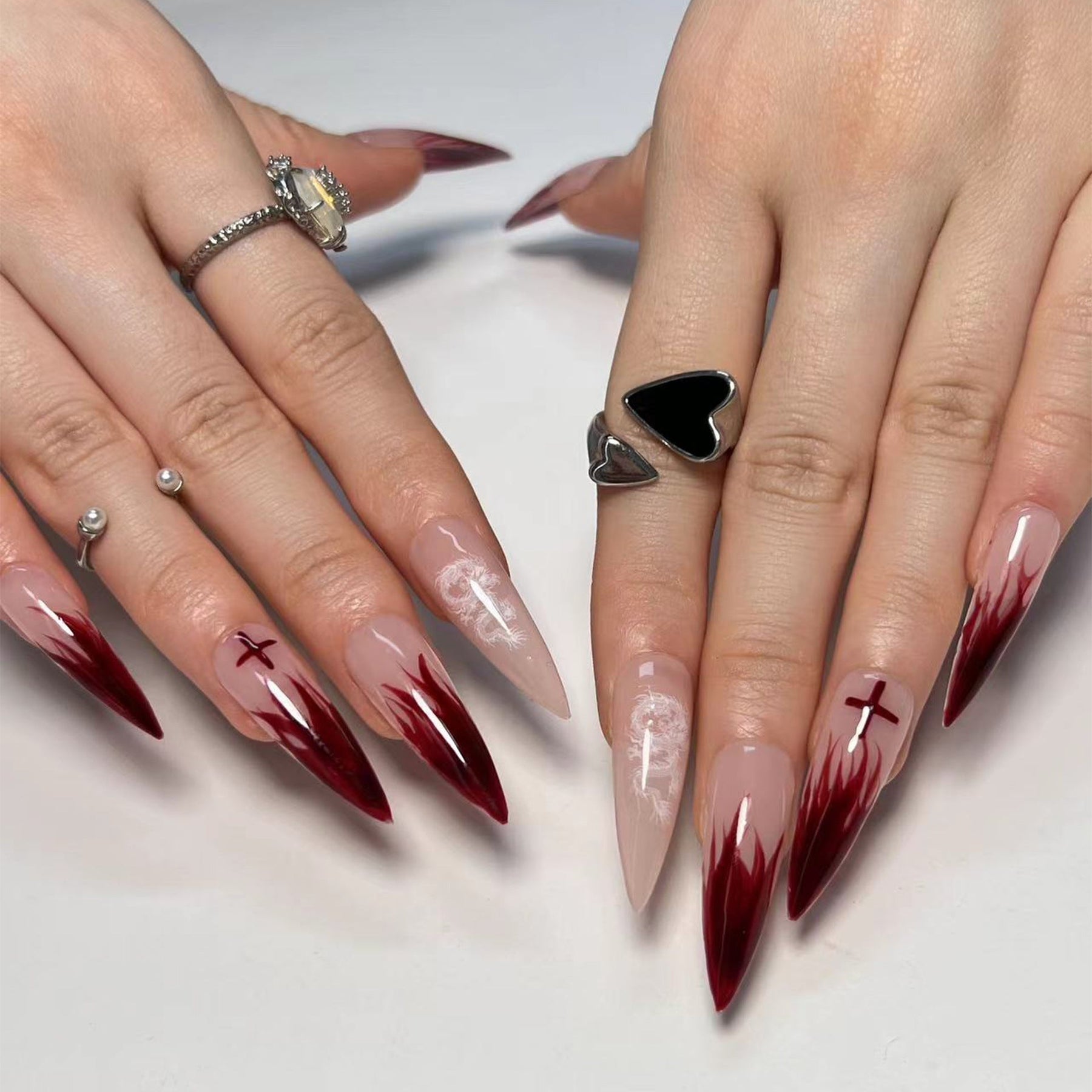 Cross Red Flame Dragon Nail Tips