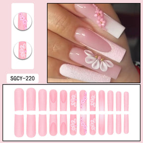 Long Floral Nail Extensions, Sweet Detachable Manicure