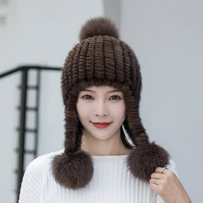 Winter Mink Fur Beret with Rhinestones - Stylish & Warm